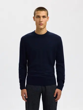 Selected Homme Tray Merino Wool Crew Neck Jumper Navy