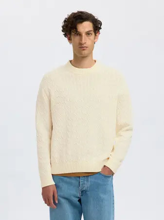 Selected Homme Philip Relaxed Crew Neck Egret Cream