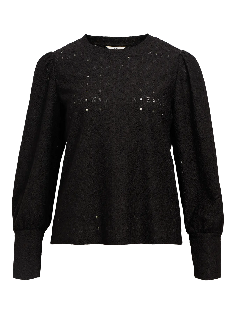 Object Laila Lace Cut Blouse Top Black