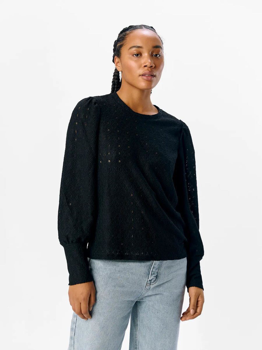 Object Laila Lace Cut Blouse Top Black