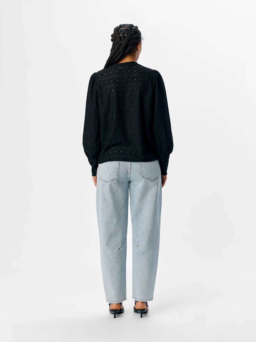 Object Laila Lace Cut Blouse Top Black