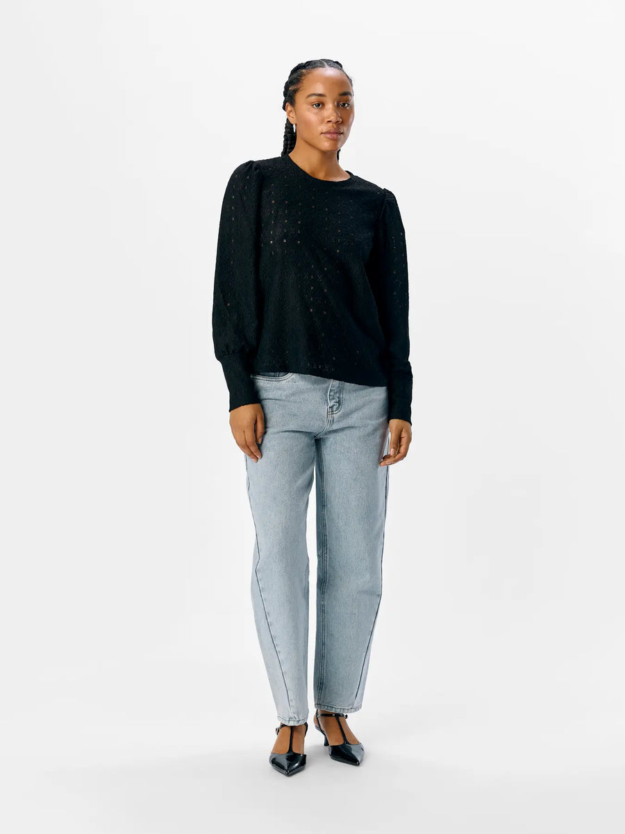 Object Laila Lace Cut Blouse Top Black