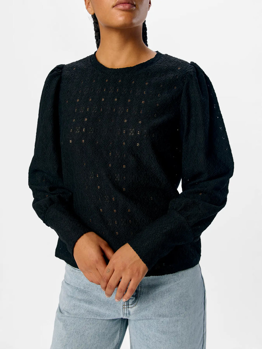 Object Laila Lace Cut Blouse Top Black