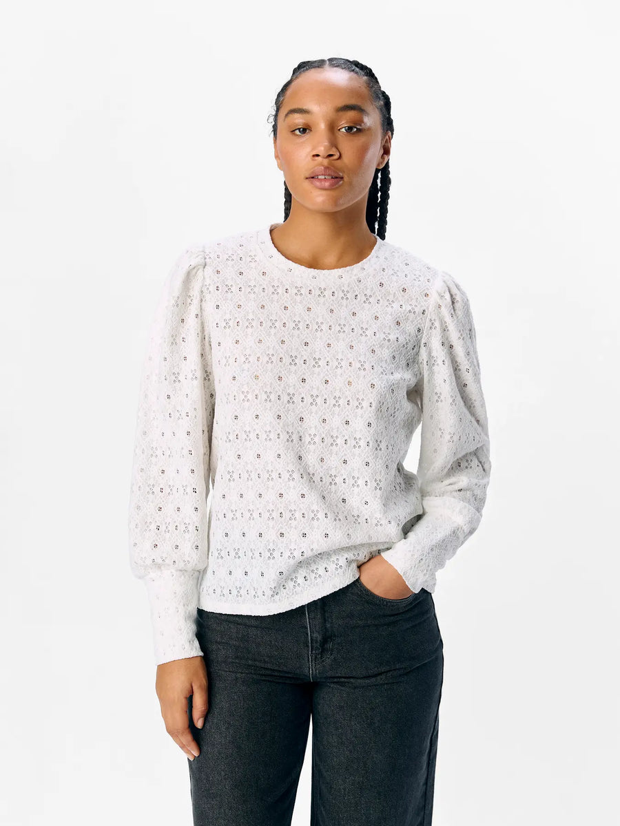 Object Laila Lace Cut Blouse Top White