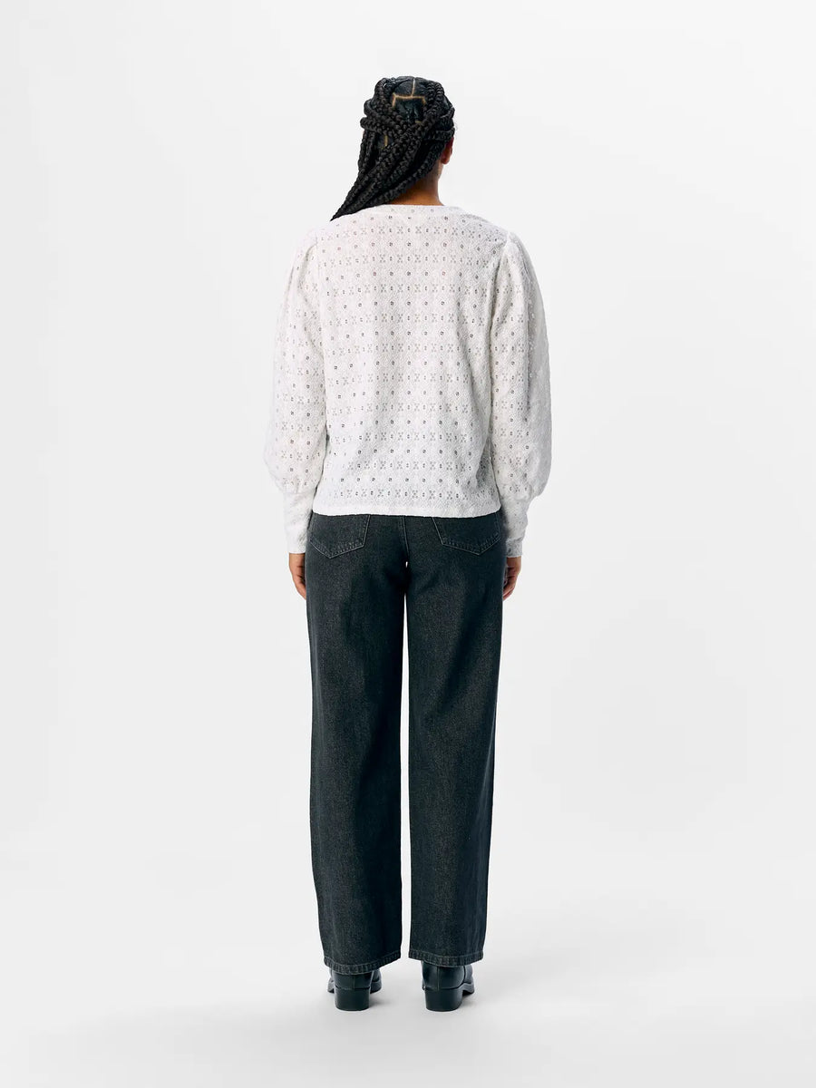 Object Laila Lace Cut Blouse Top White