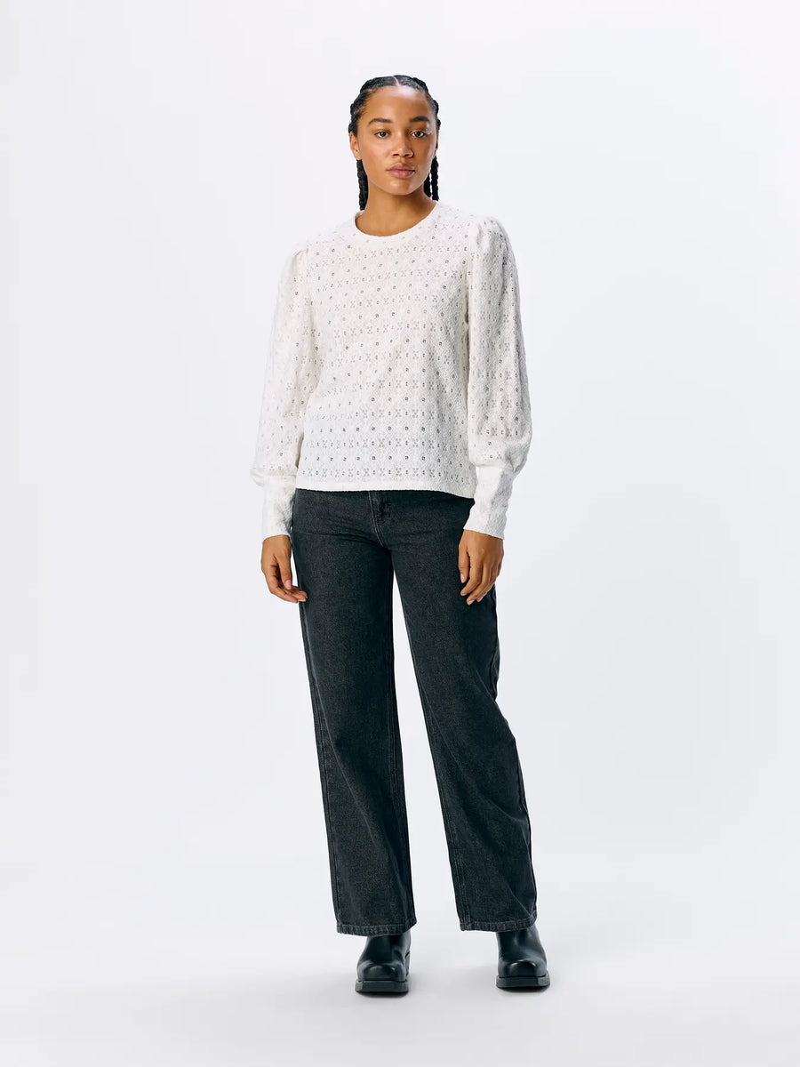 Object Laila Lace Cut Blouse Top White