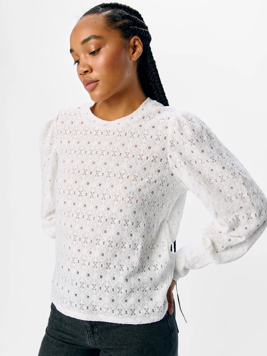 Object Laila Lace Cut Blouse Top White