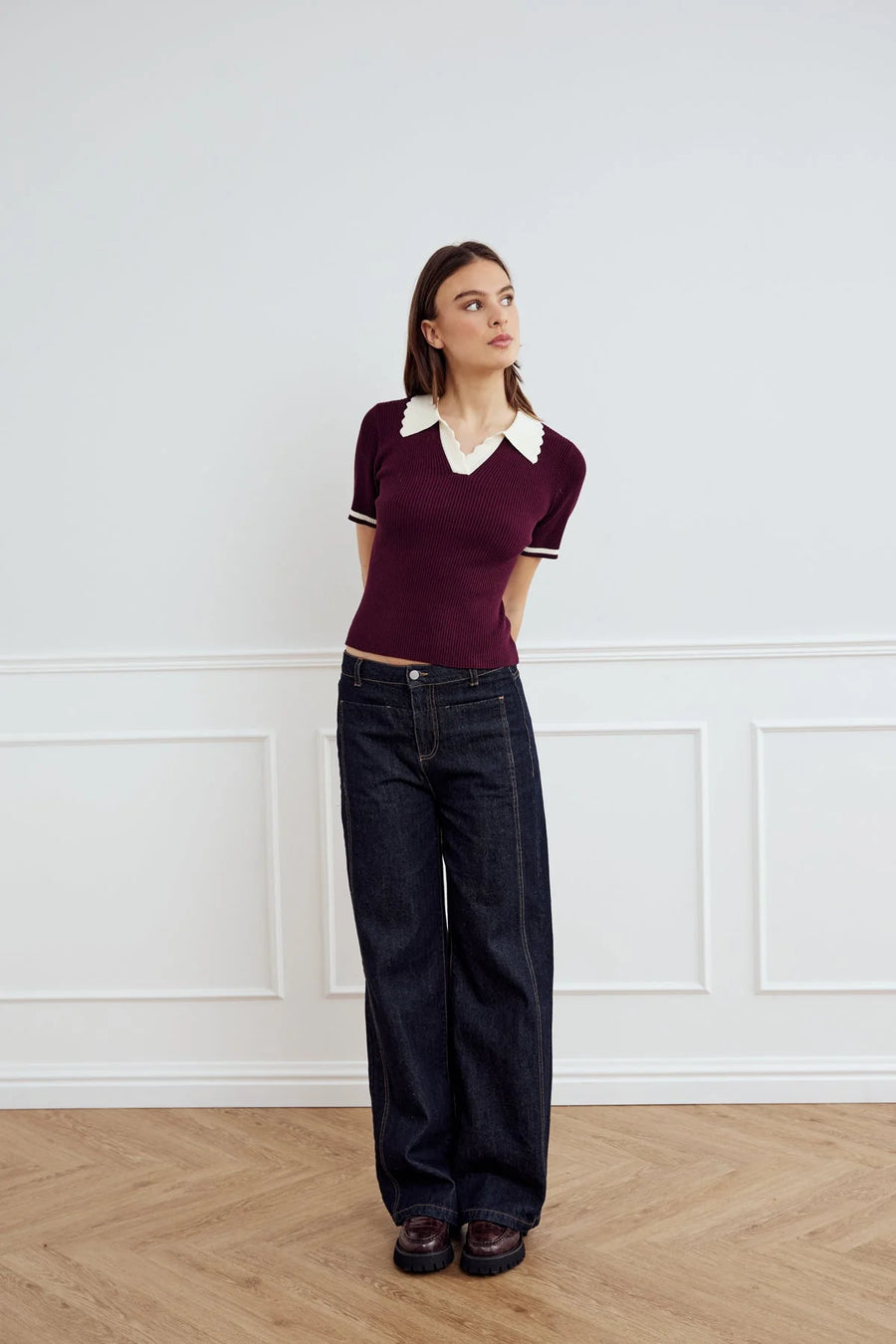 Noella Lilo Polo top Blouse Burgundy