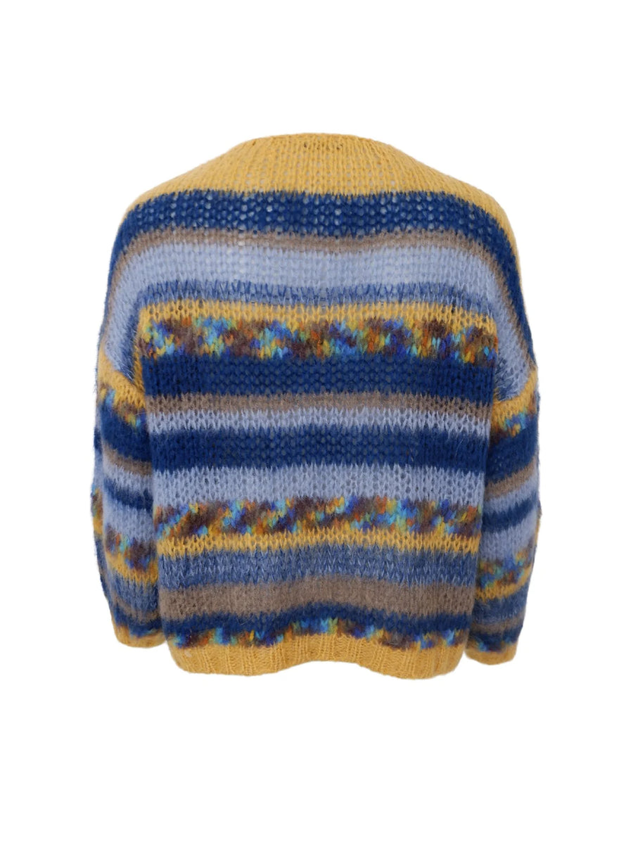 Black Colour Stripe Cardigan Wool Blend One Size