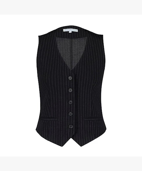 Red Button Punta Waistcoat Black White Pinstripe Stretch