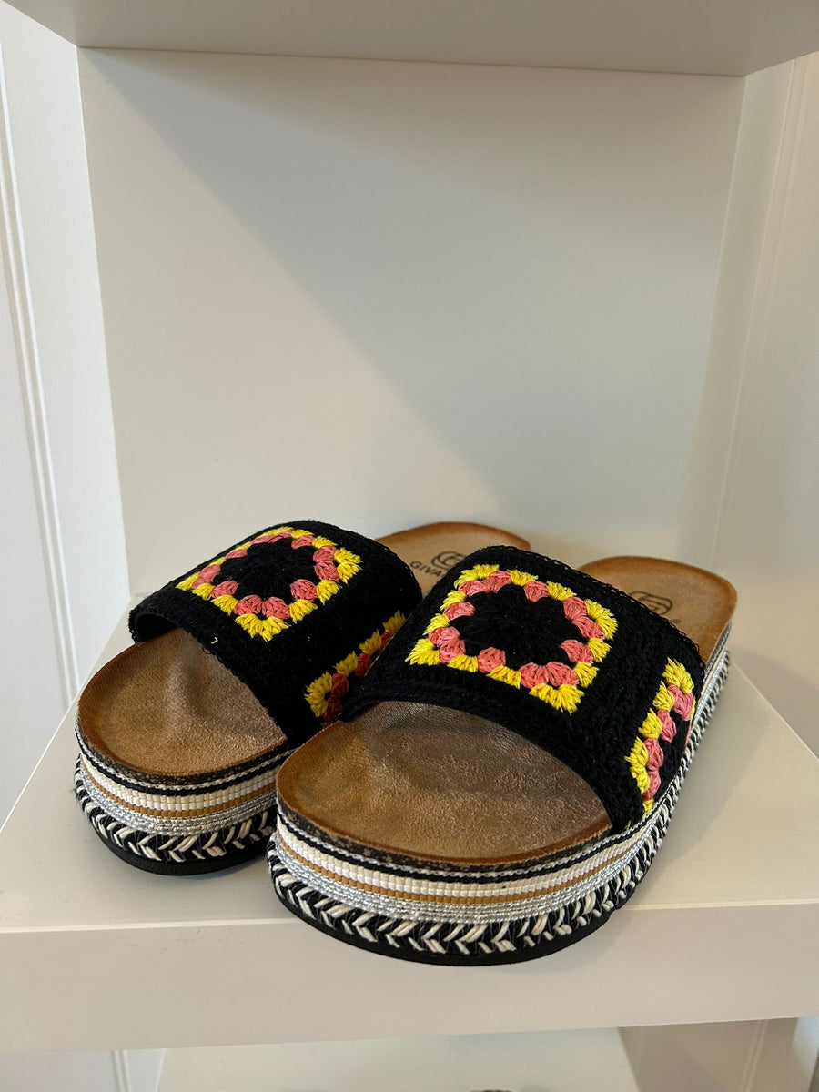 Givana Crochet Platform Sliders Shoes Mules Sandals