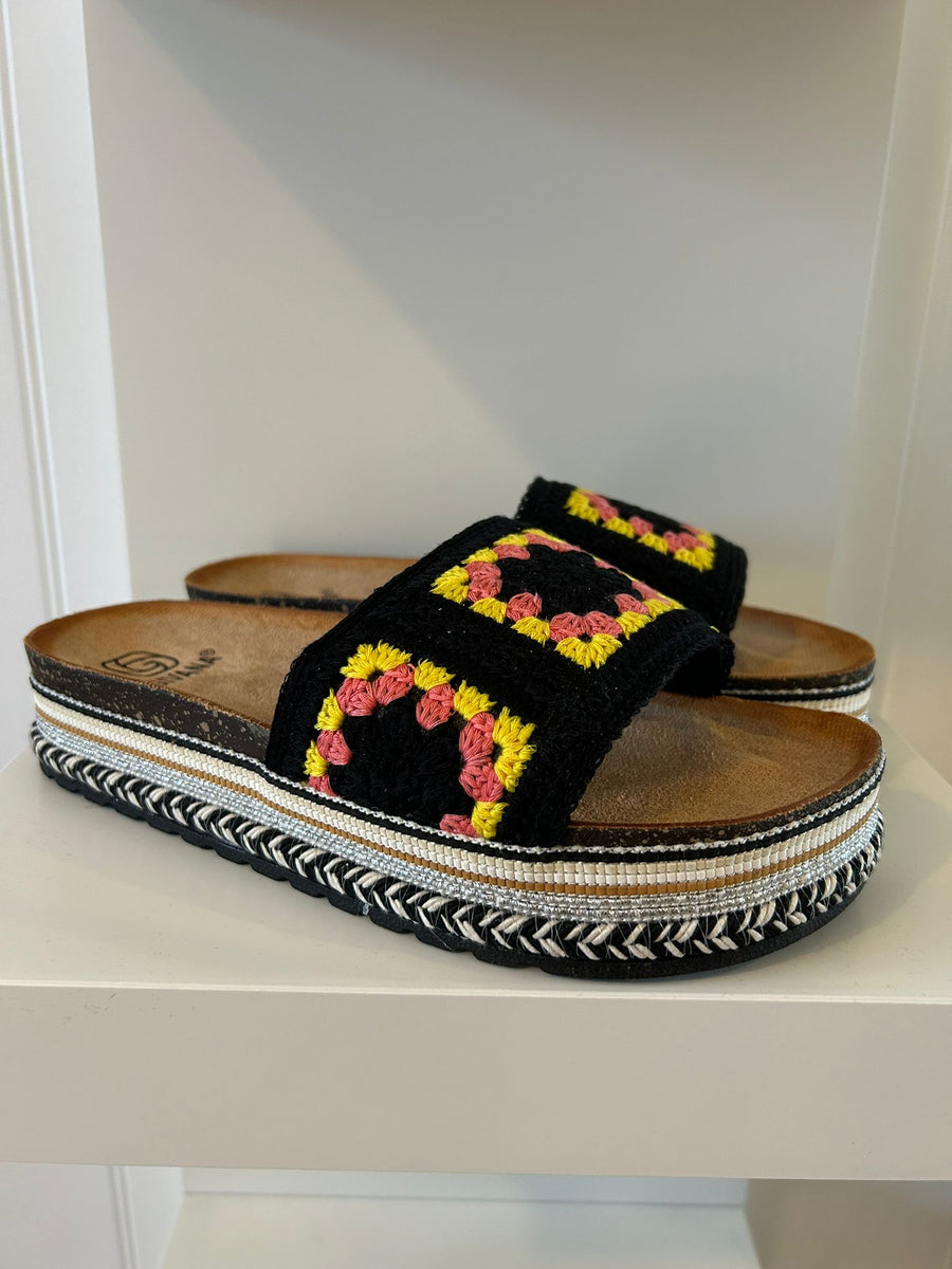 Givana Crochet Platform Sliders Shoes Mules Sandals