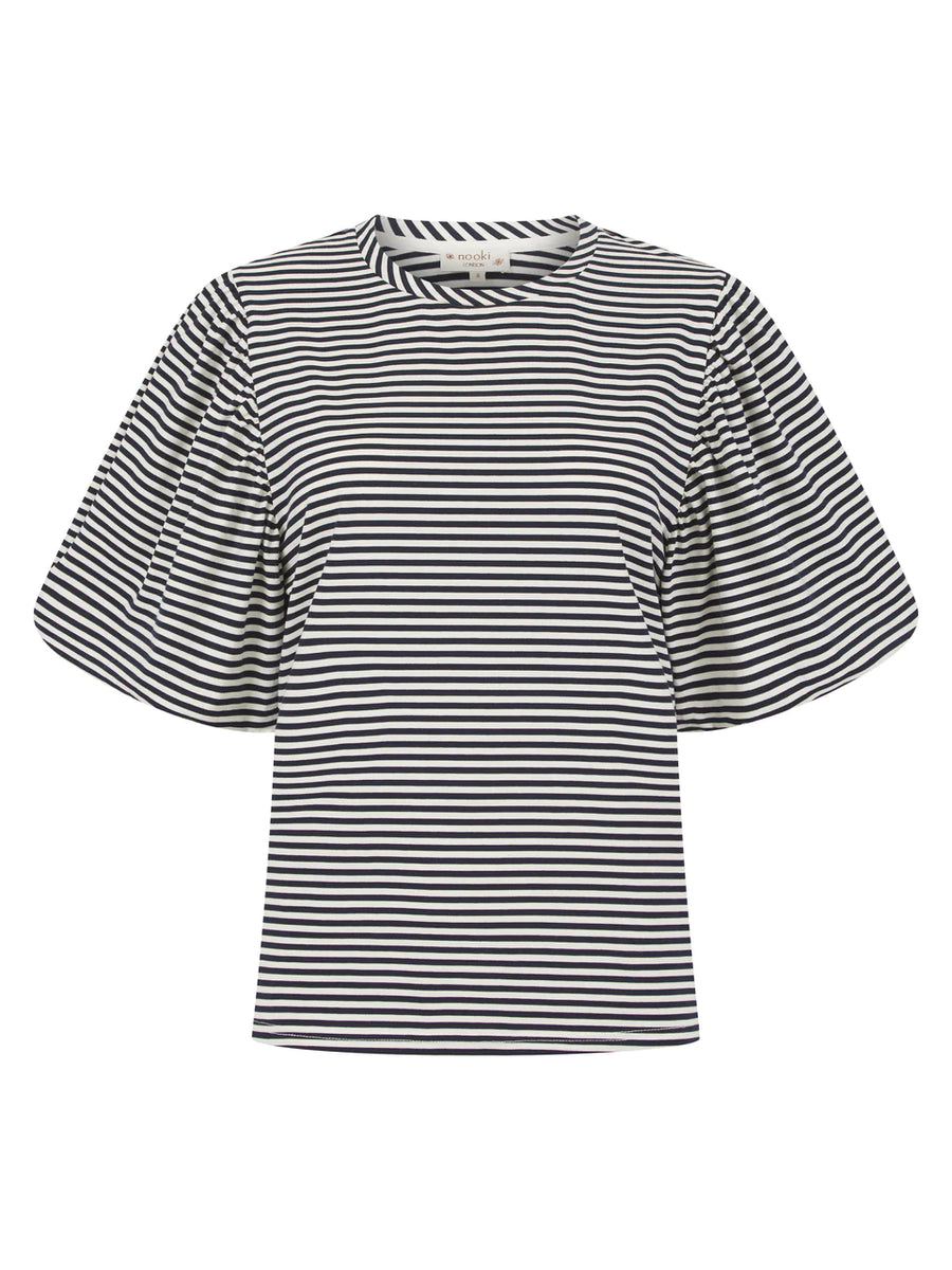 Nooki Rhea Stripe Top T-Shirt Blouse Navy White Cotton