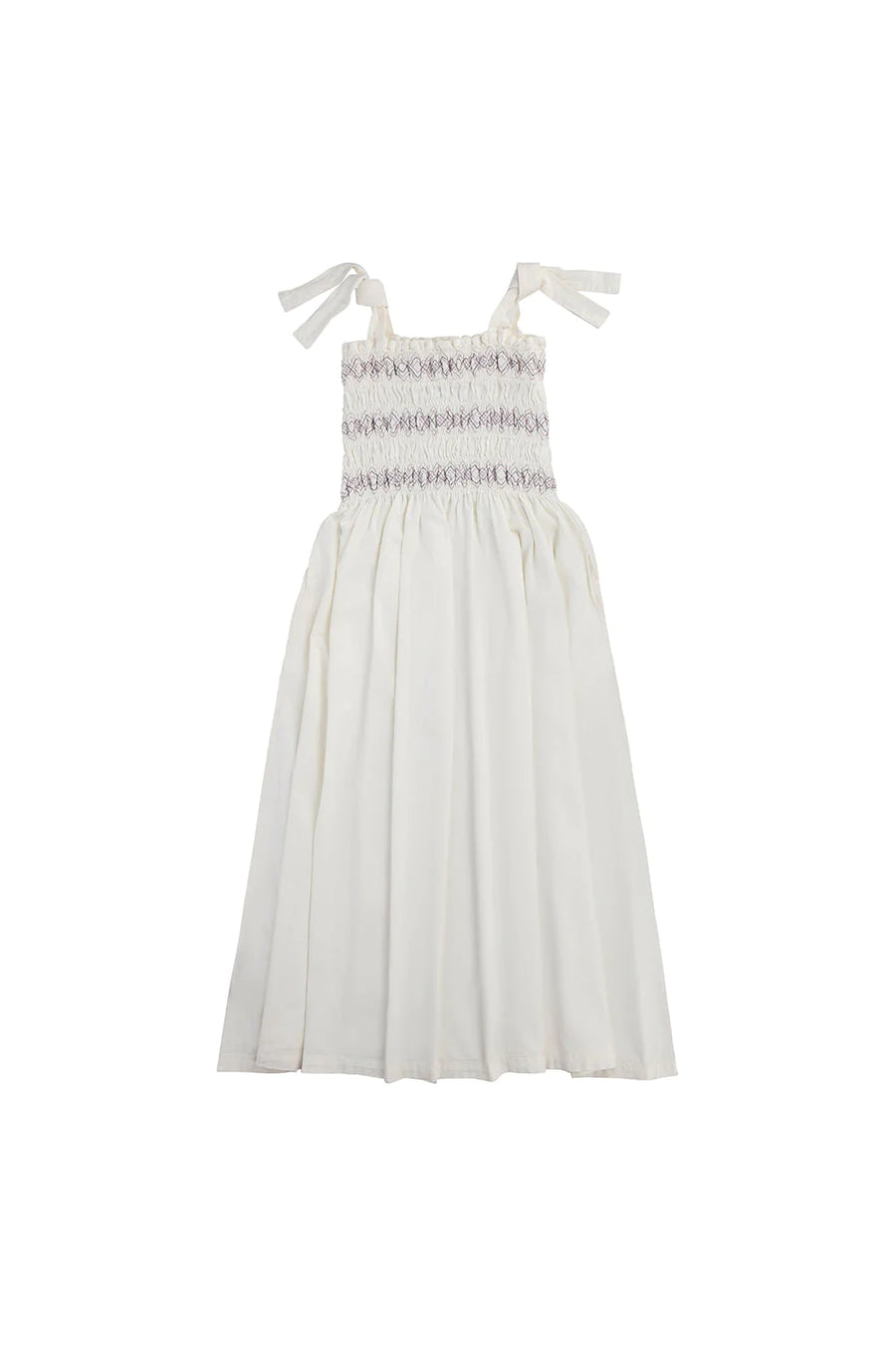 Seventy & Mochi Sally Tie Bandeau Dress Maxi White Denim Lilac Stitching