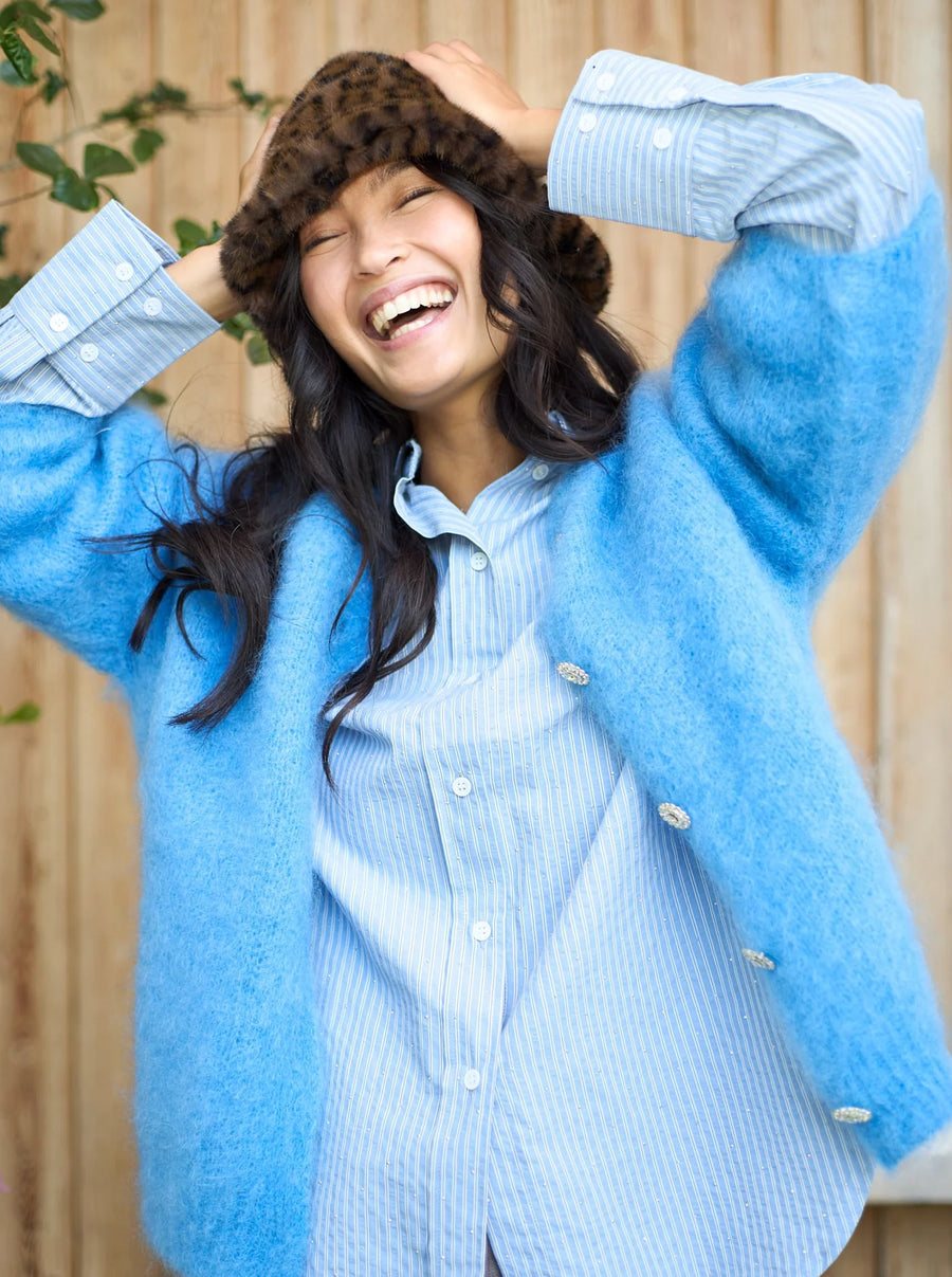 Black Colour Bjoerk Mohair Cardigan Sky Blue One Size