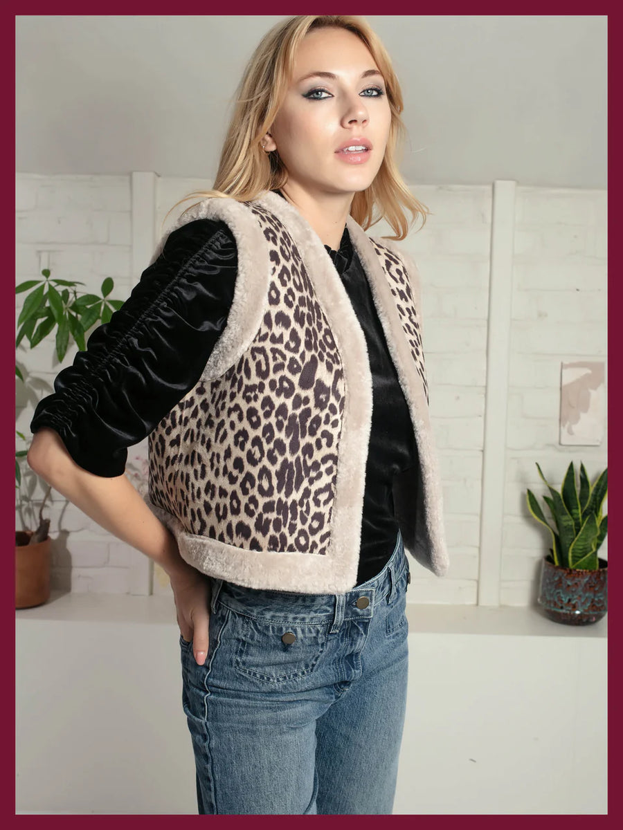 Nooki Leopard Print Faux Fur Gilet