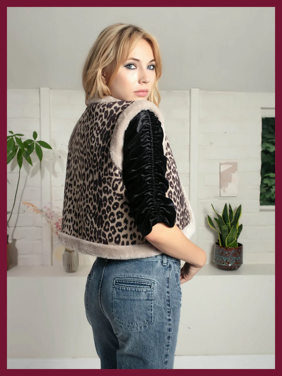 Nooki Leopard Print Faux Fur Gilet