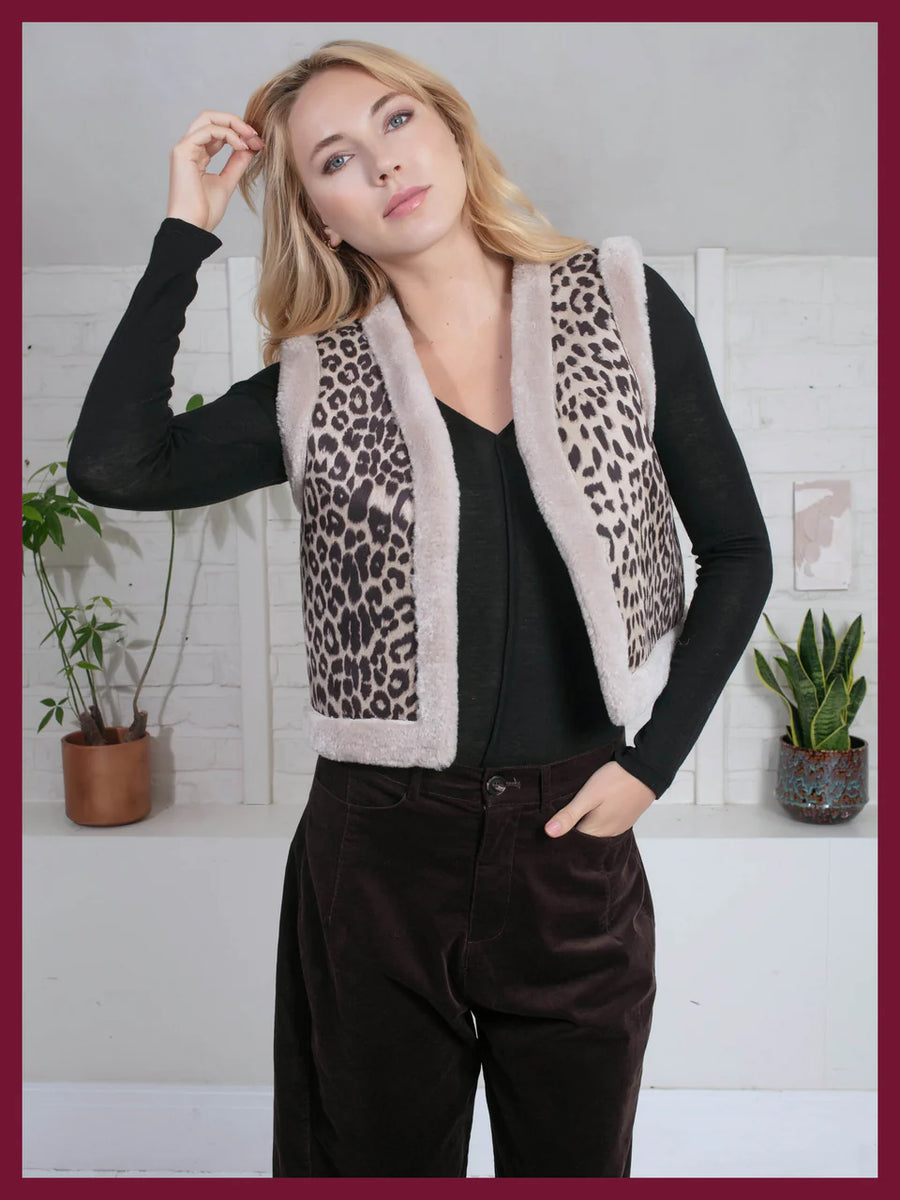 Nooki Leopard Print Faux Fur Gilet