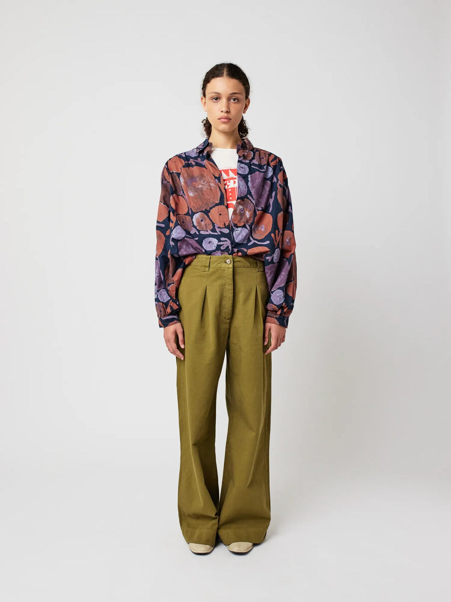 Bobo Choses Pleated Wide Leg Trousers Khaki
