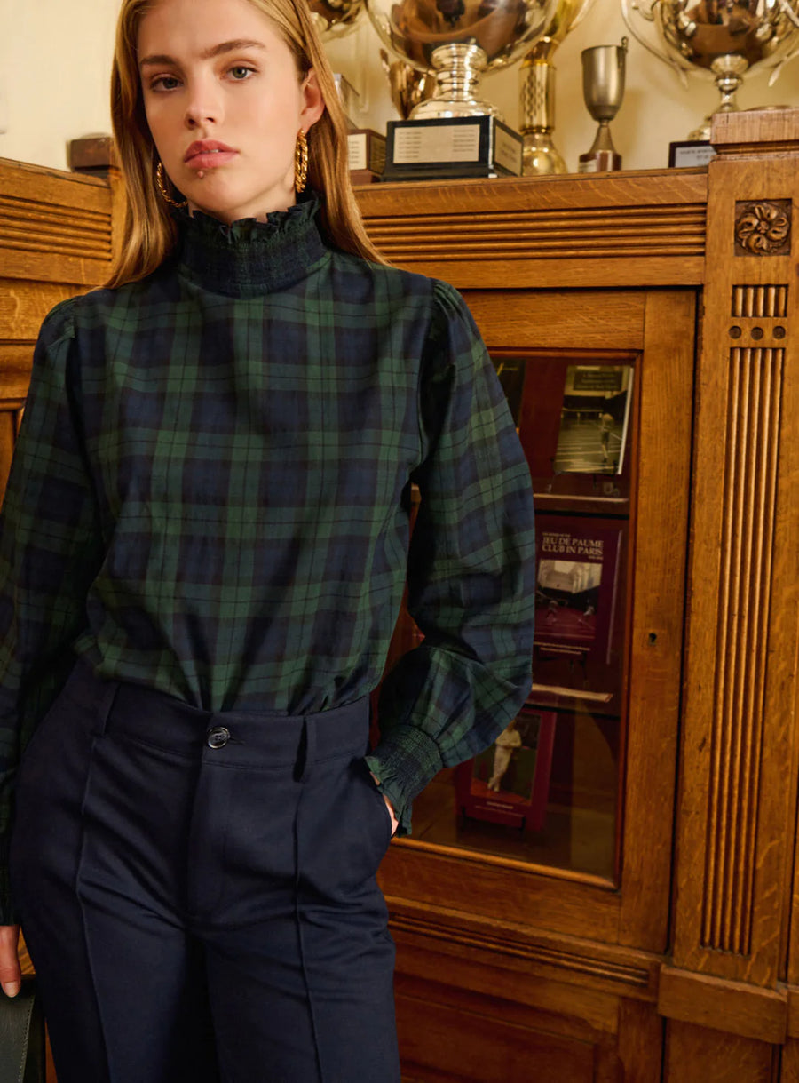 Petite Mendigote Tonia Blouse Green Navy Tartan