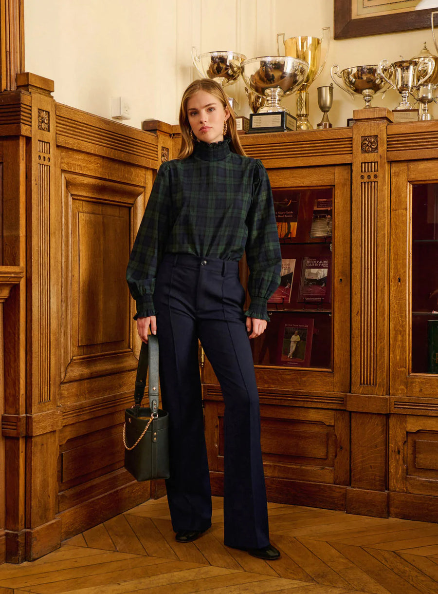Petite Mendigote Tonia Blouse Green Navy Tartan