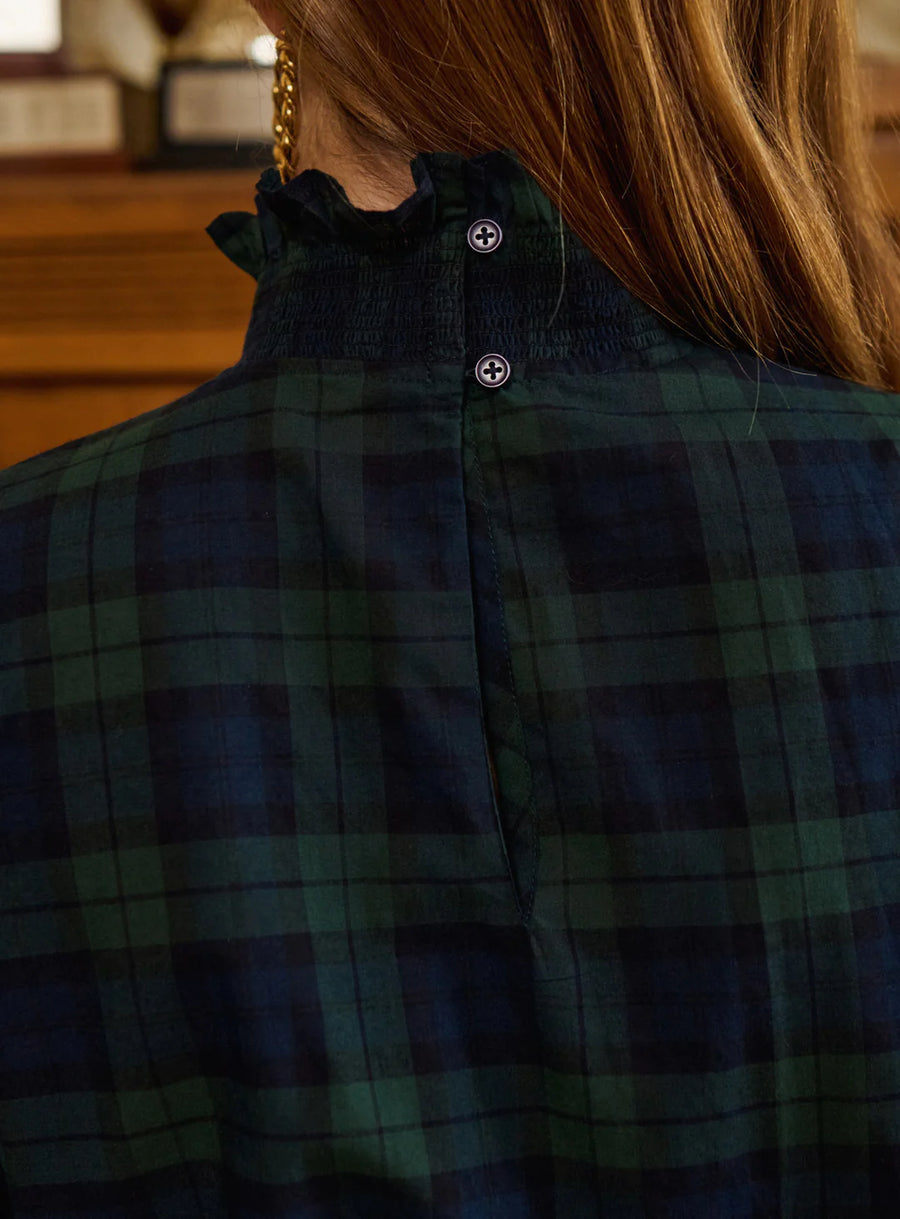 Petite Mendigote Tonia Blouse Green Navy Tartan
