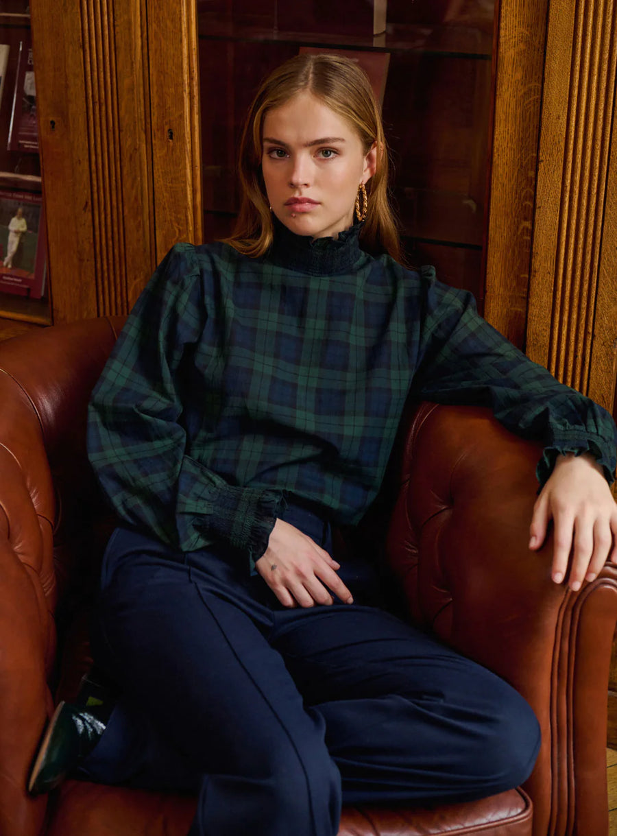 Petite Mendigote Tonia Blouse Green Navy Tartan