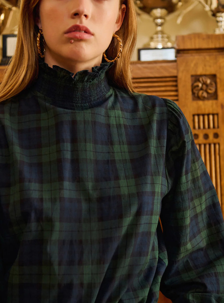 Petite Mendigote Tonia Blouse Green Navy Tartan