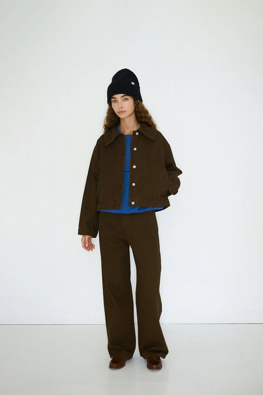 The Tiny Big Sister Boxy Stripe Denim Jacket