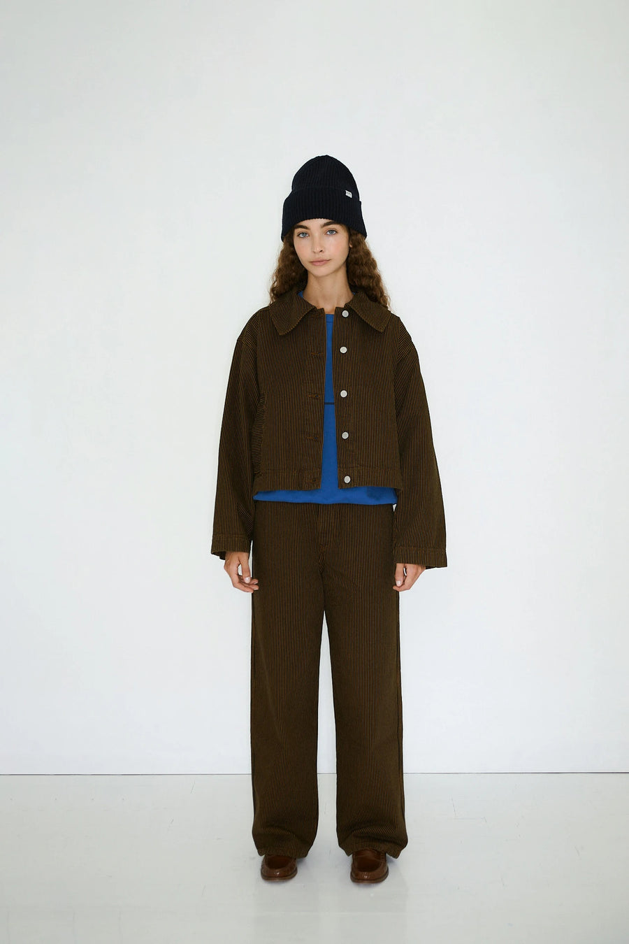 The Tiny Big Sister Boxy Stripe Denim Jacket