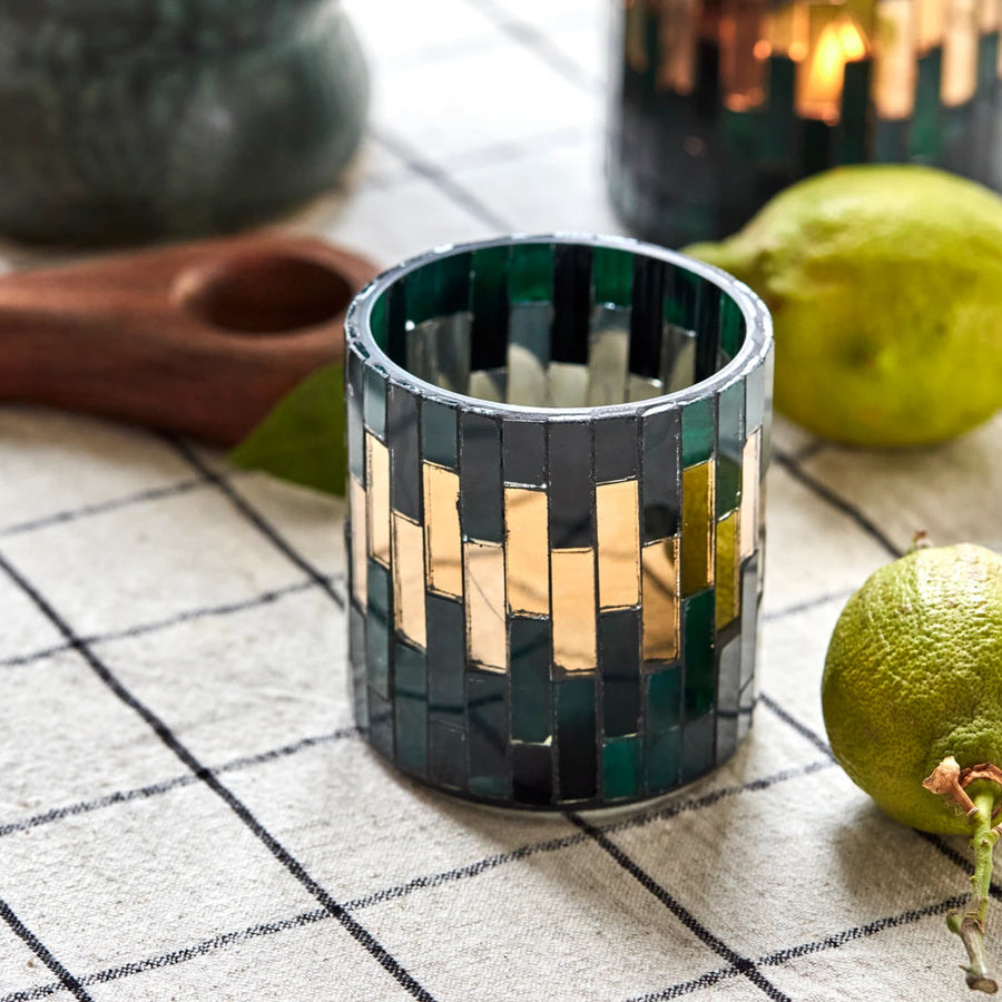 House Doctor Tea Light Holder Dark Green Gold