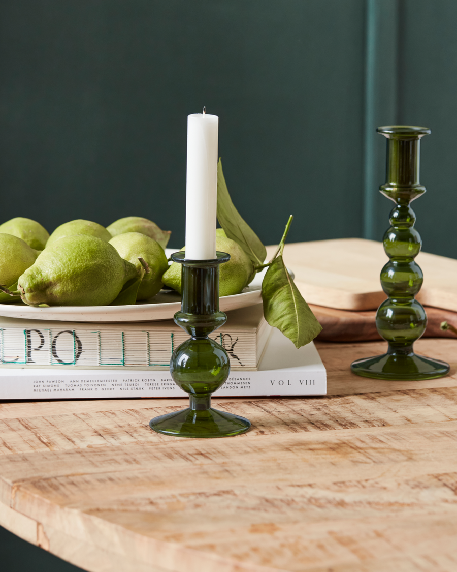 House Doctor Vidro Green Glass Candle Holder