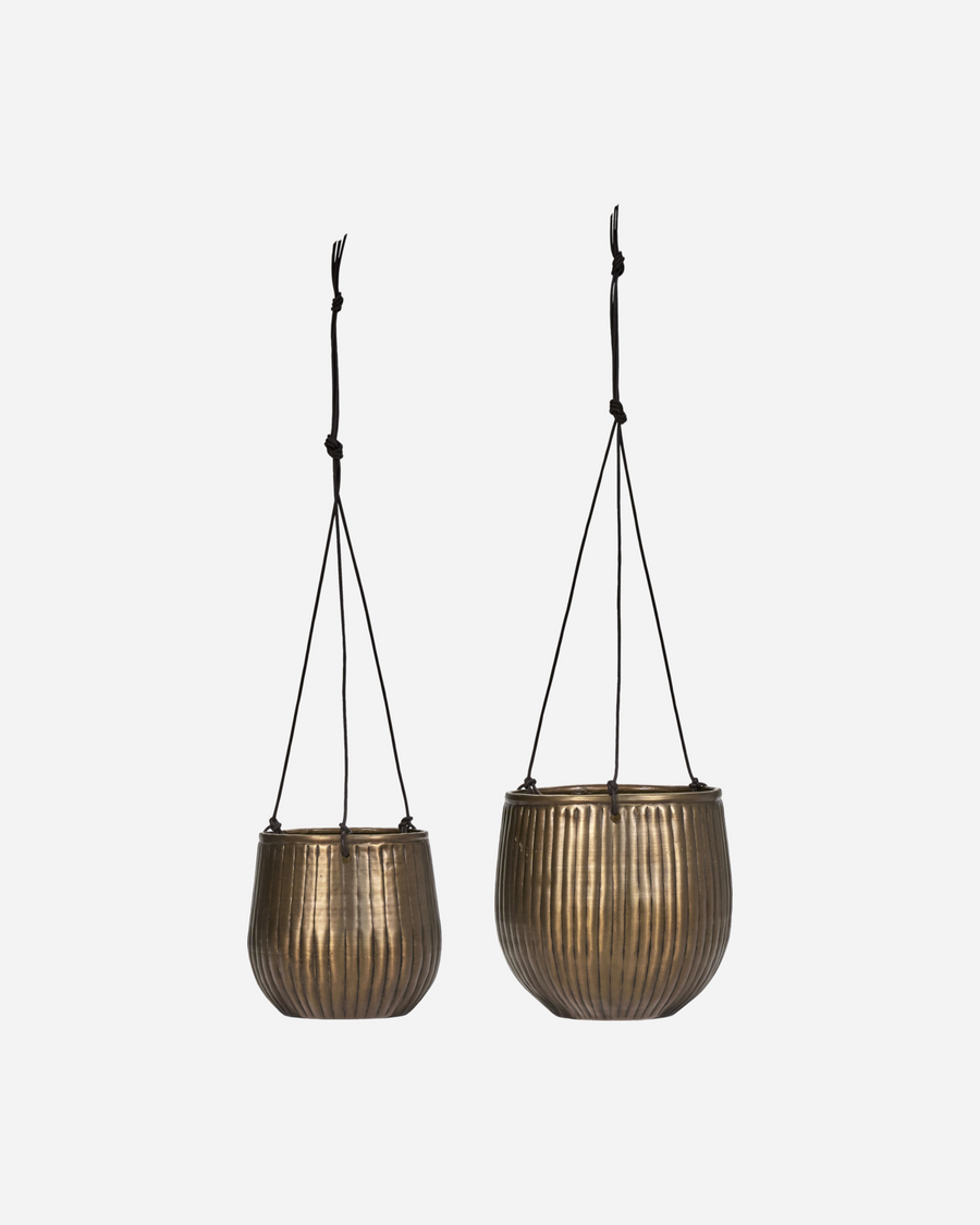 House Doctor Set Of Two Bronze Hanging Planters