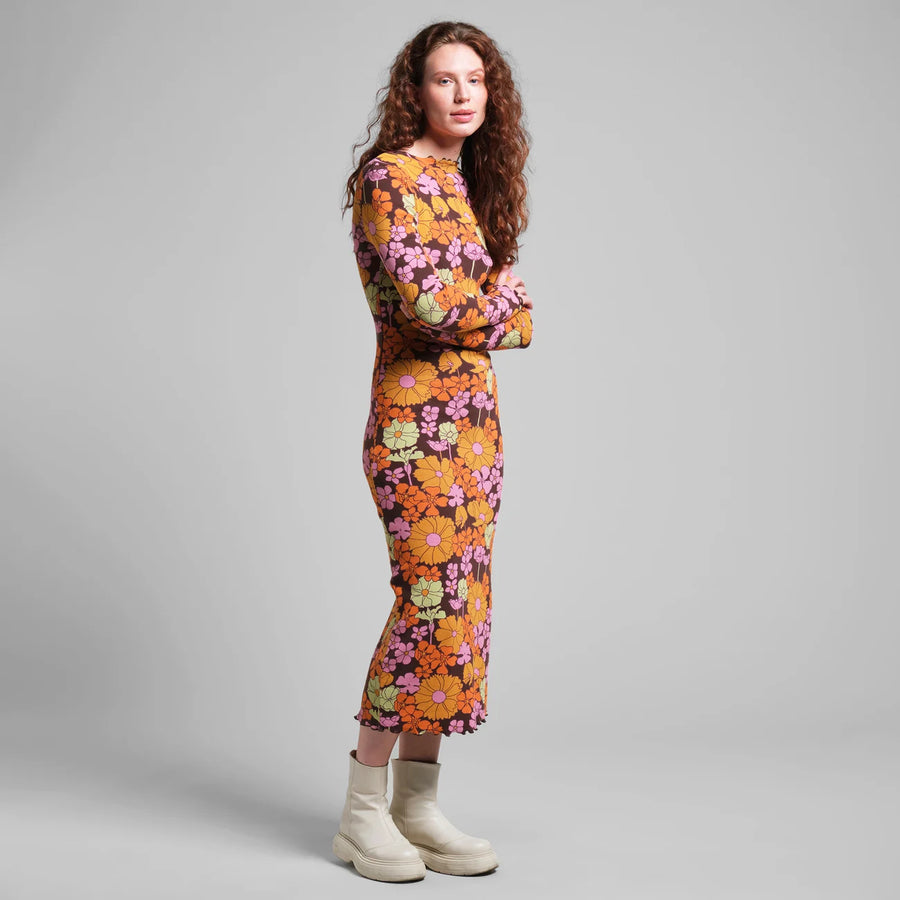 Dedicated Lofta Ribbed Dress 70s Flower Print