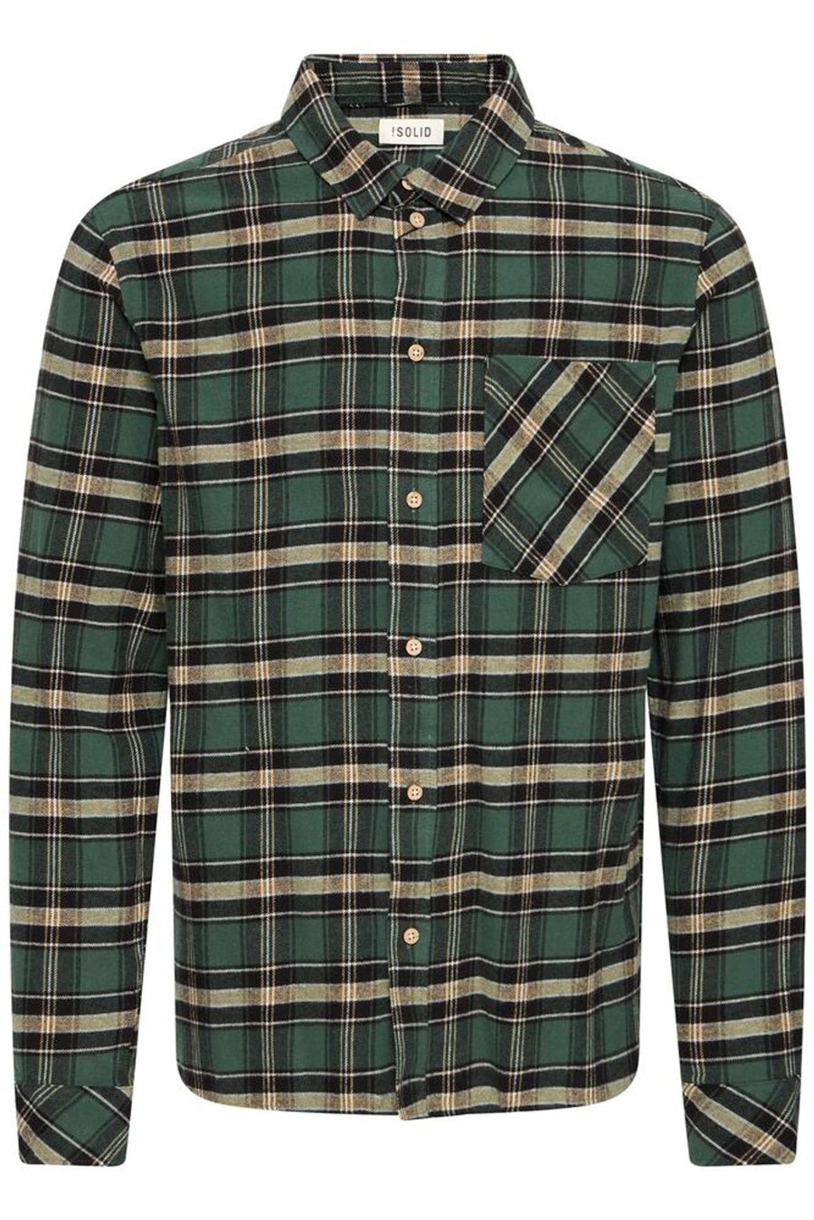 Solid Steve Brushed Cotton  Shirt Green Check