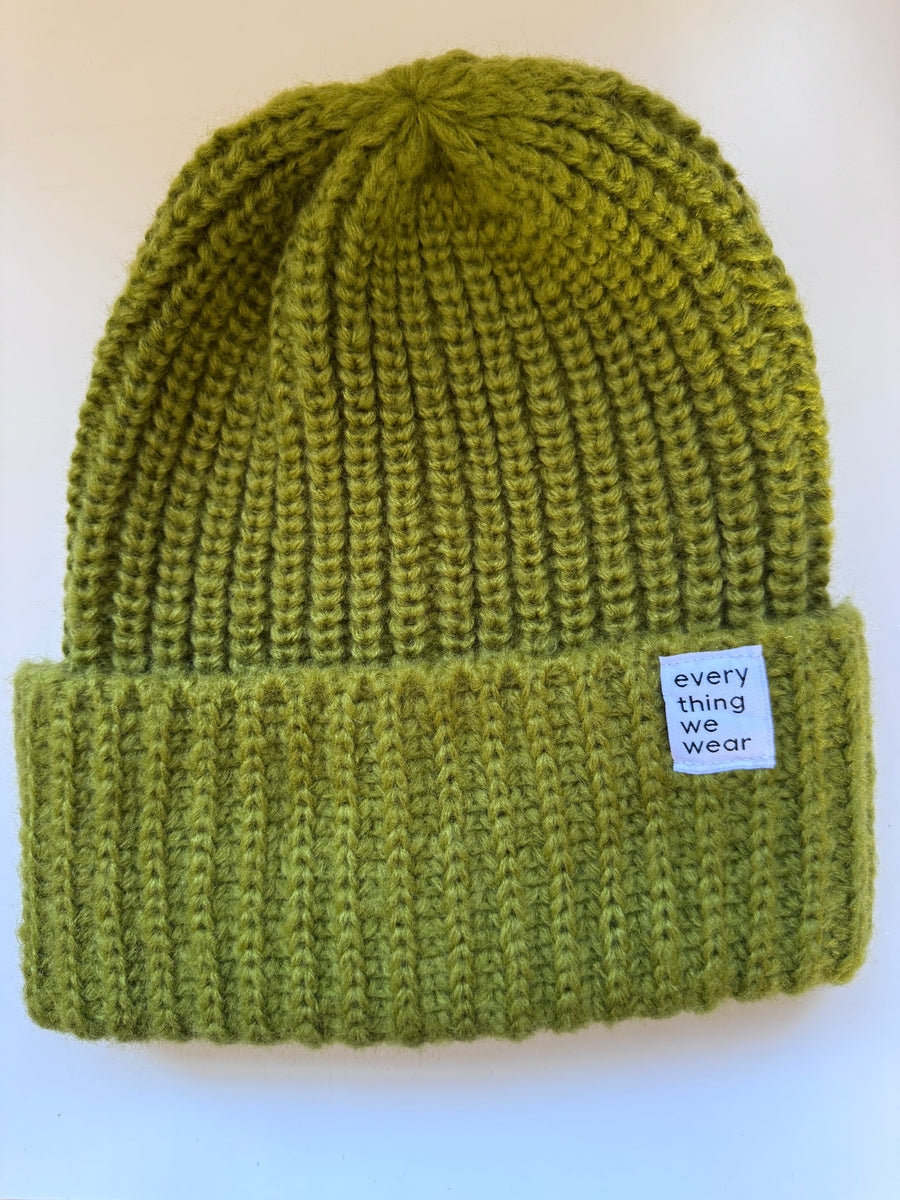 ETWW Knitted Beanie Hat Pea Green