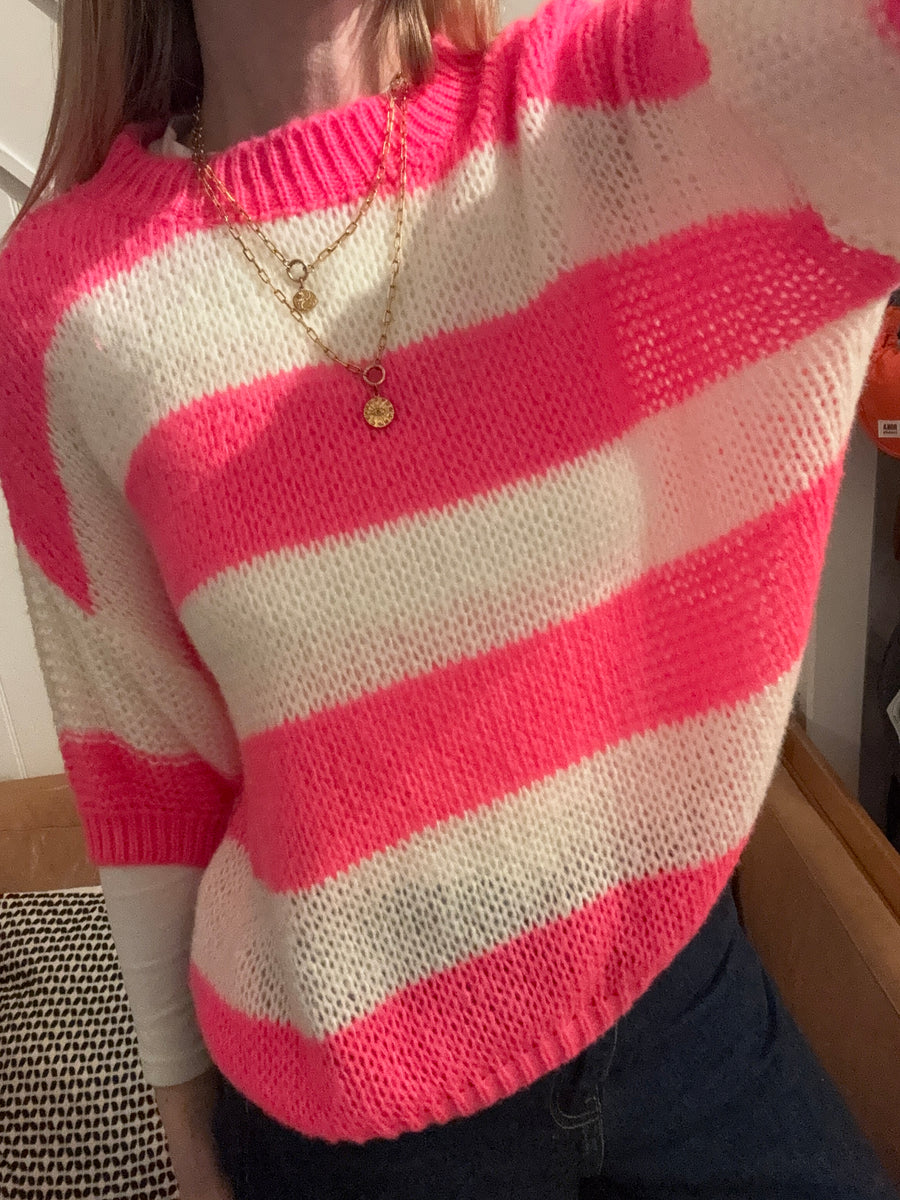 Italian Knit Neon White Stripe Jumper