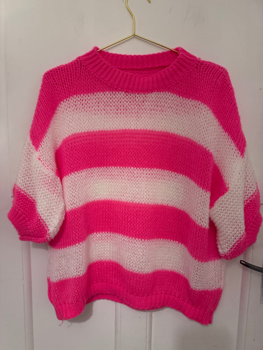 Italian Knit Neon White Stripe Jumper