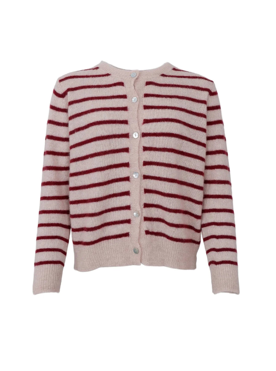Black Colour Dell Wool Blend Striped Cardigan Soft Pink Plum