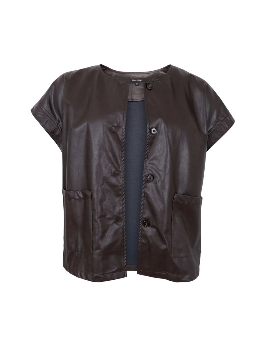 Black Colour Juliet Vegan Leather Vest Blouse Chocolate Brown