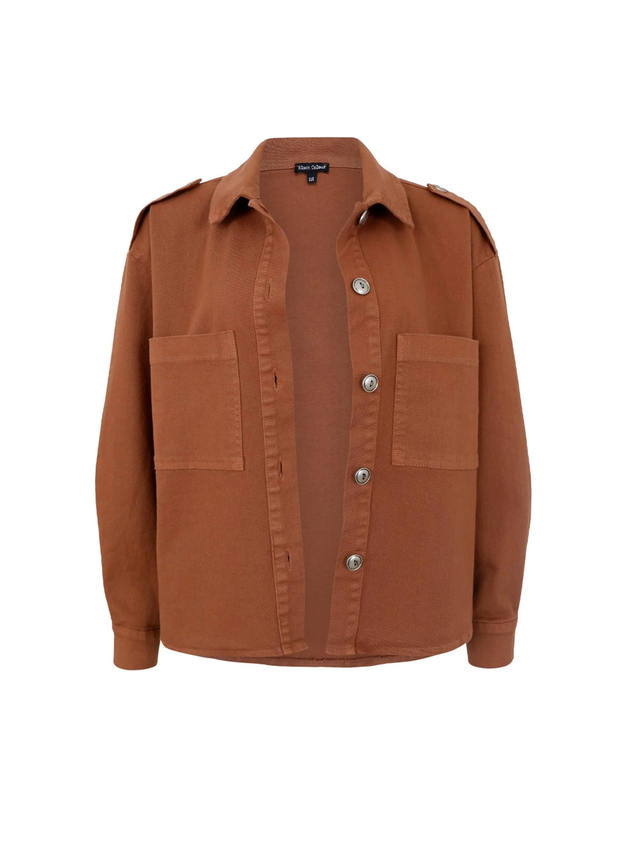 Black Colour Tully Jacket Shirt Shacket Cotton Canvas Camel Brown