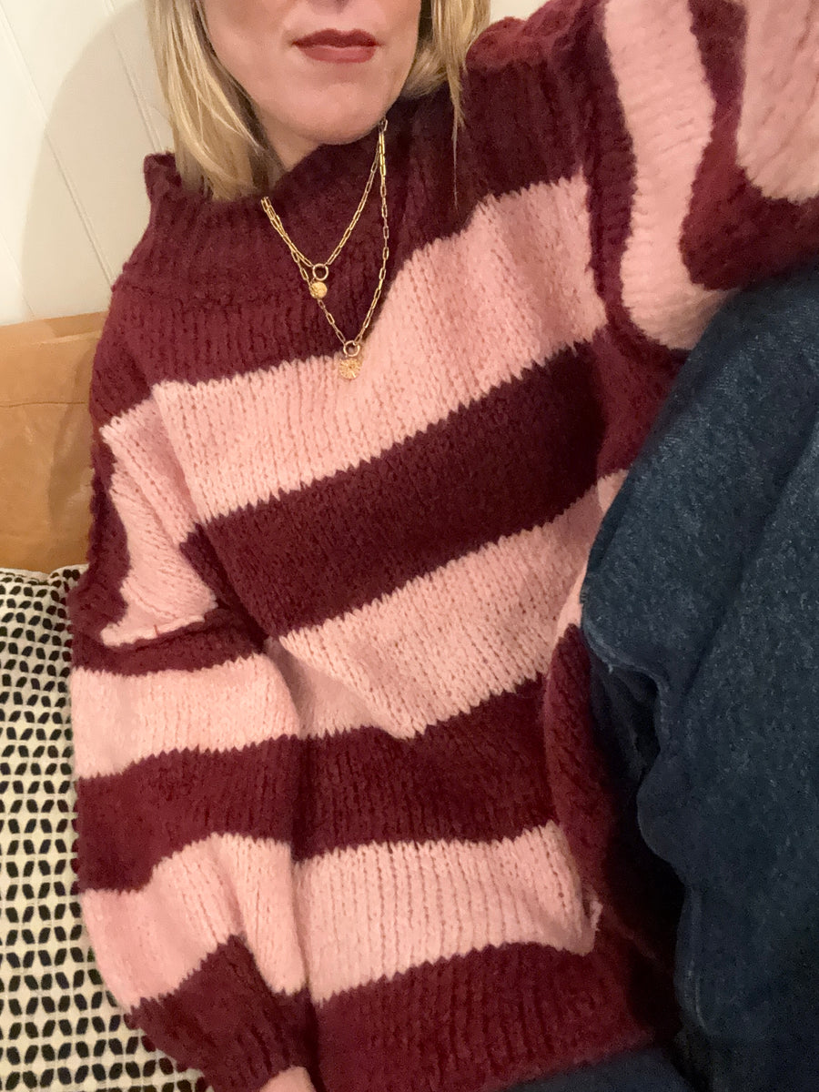 Oversize Jumper Pink Burgundy Stripe