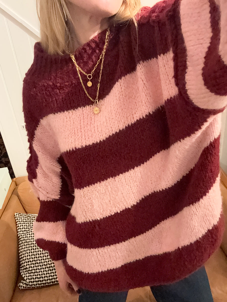 Oversize Jumper Pink Burgundy Stripe