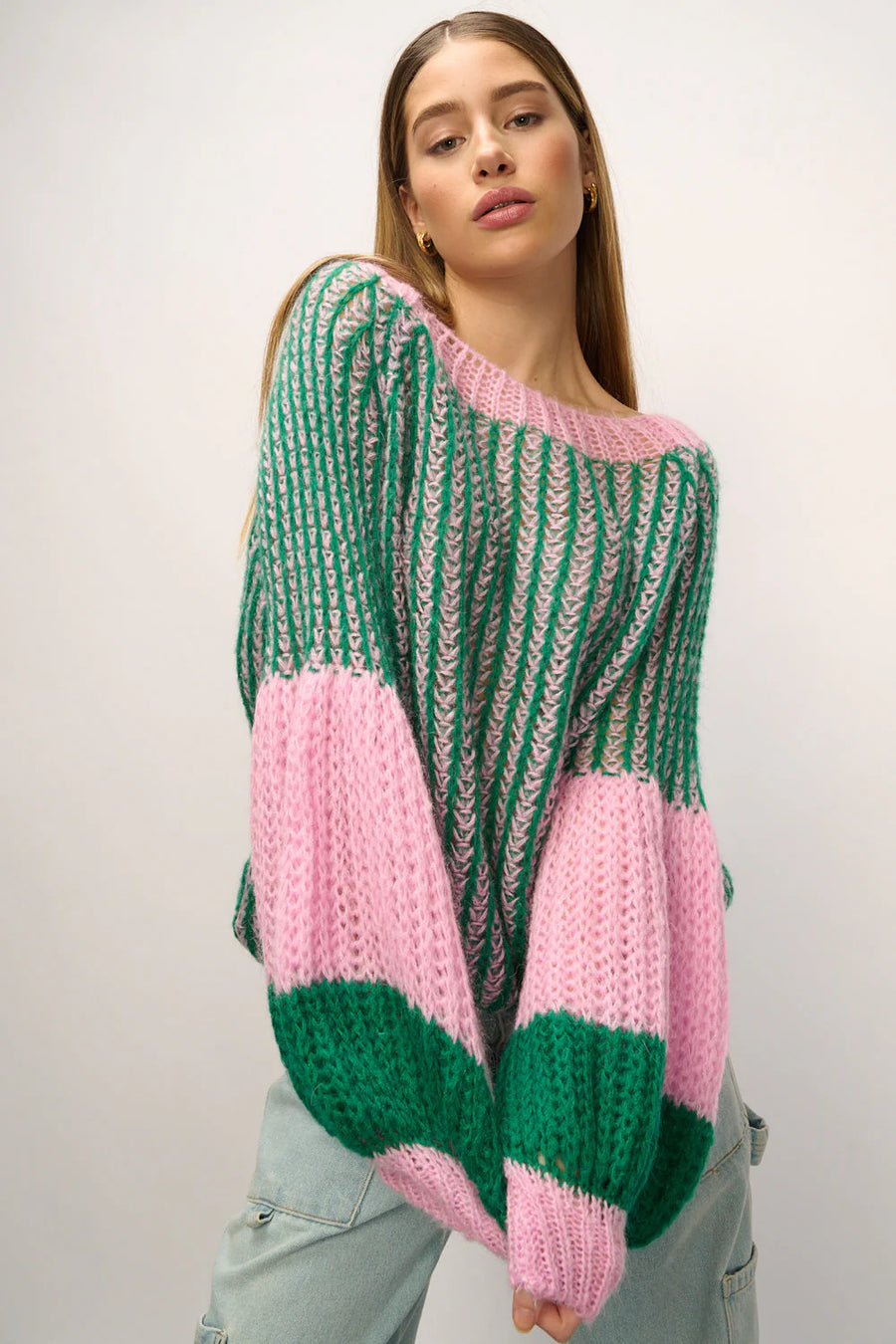 Noella Liana Knit Jumper Italian Yarn Pink Green