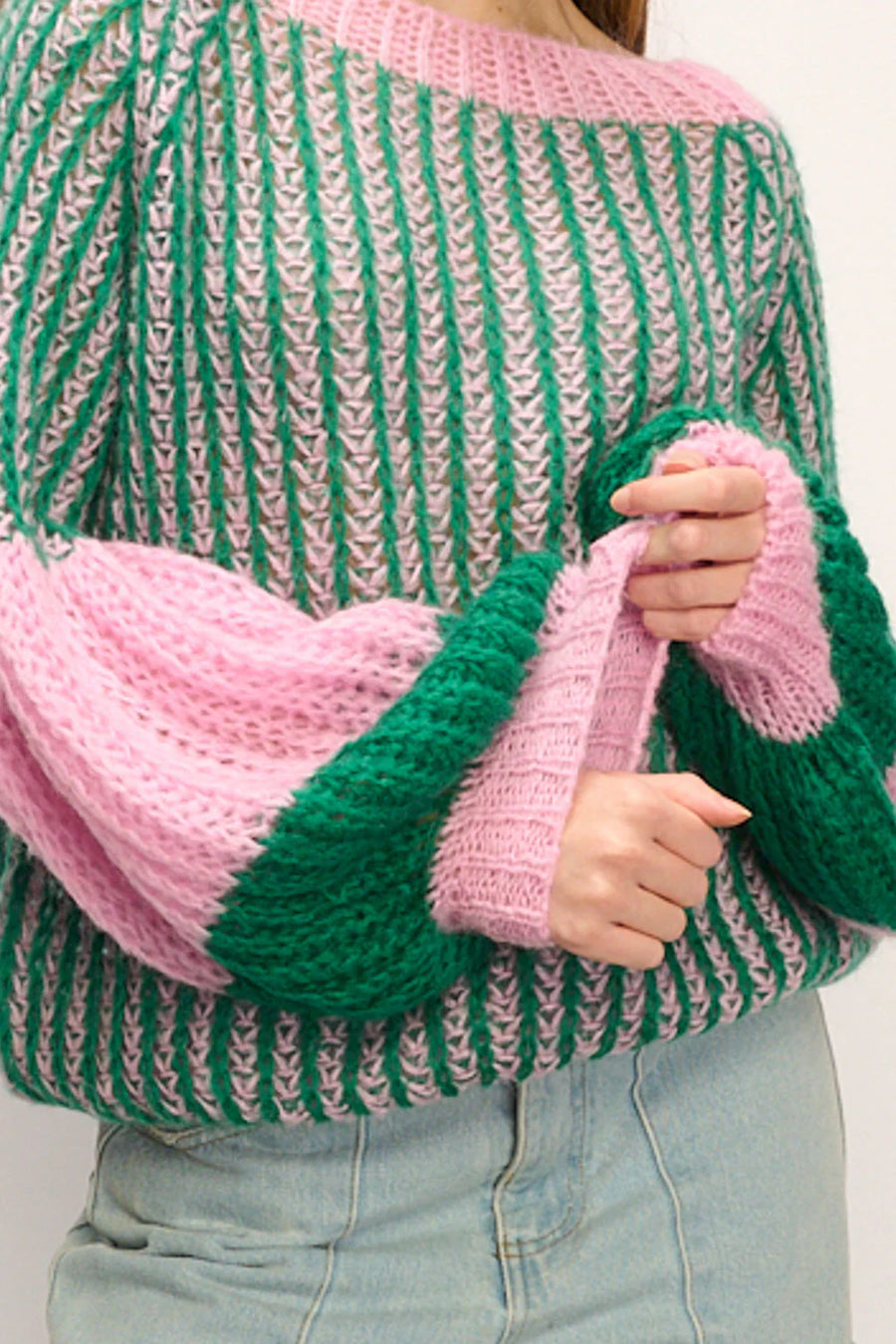 Noella Liana Knit Jumper Italian Yarn Pink Green