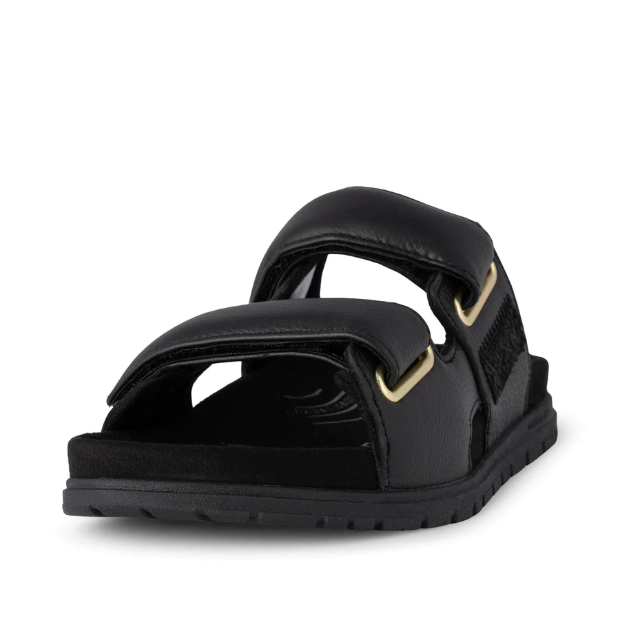 Woden Lisa Leather Sandals Sliders Black