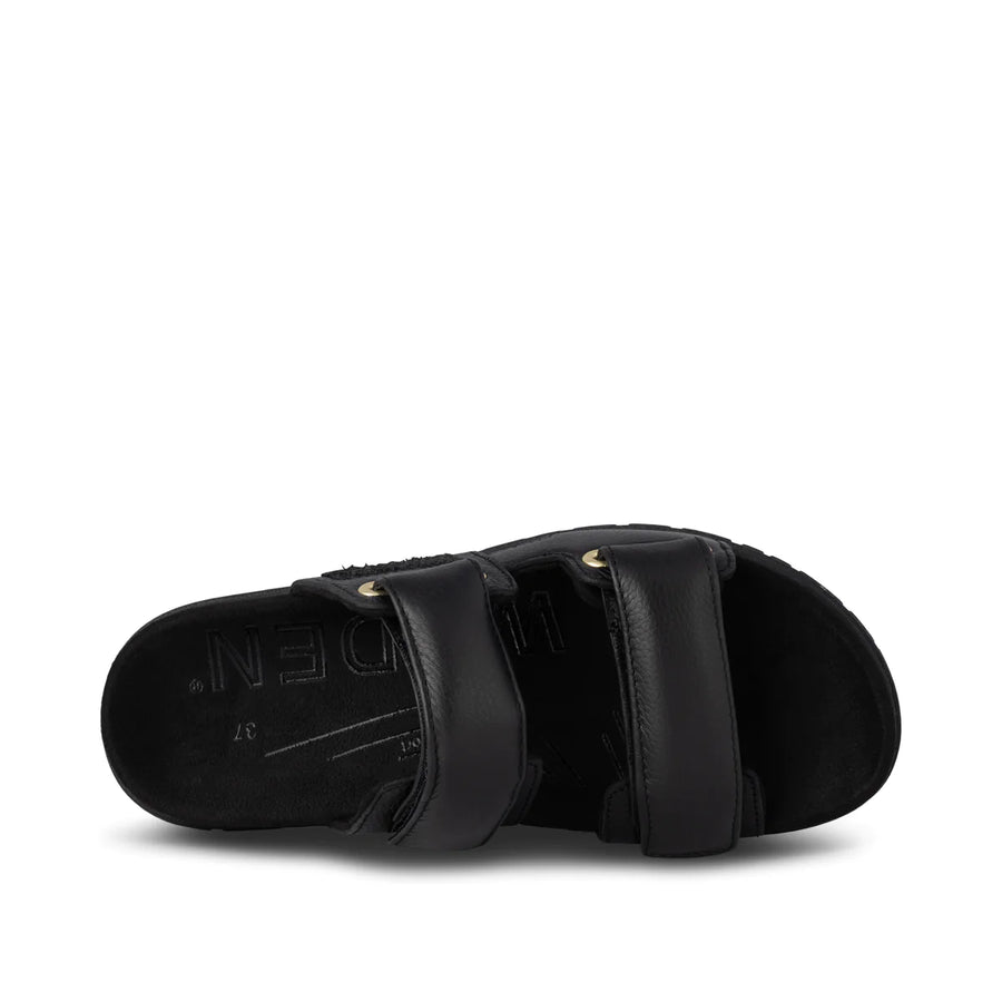 Woden Lisa Leather Sandals Sliders Black