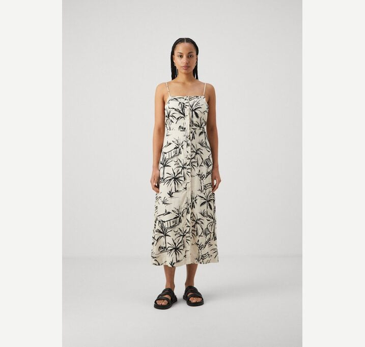 Object Vigga Midi Dress Linen Tropical Print