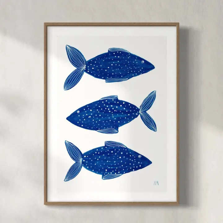 Nancy McKie Three Blue Fish Print