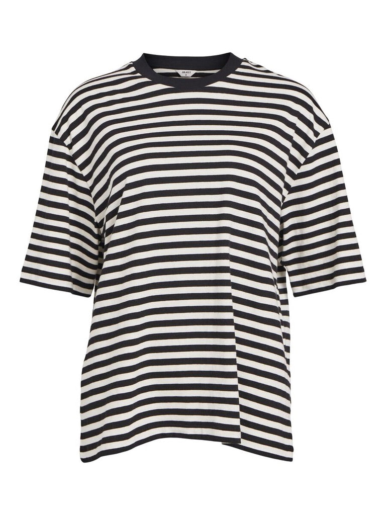 Object Gima Oversize T-Shirt Black White Stripe Organic cotton